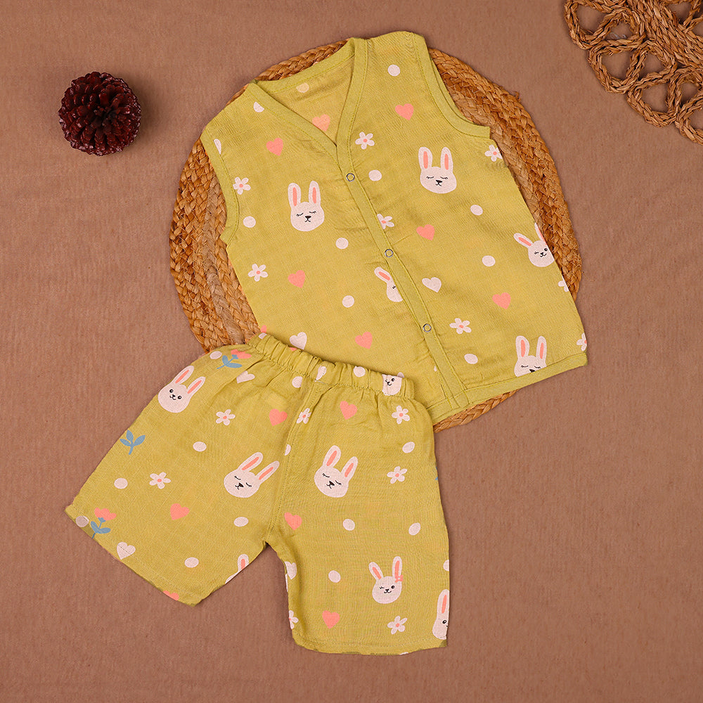 Bunny Meadow Muslin Jabla & Shorts Set
