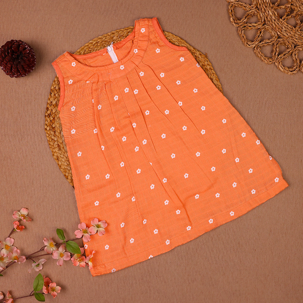 Peach Daisy Muslin Zip Frock
