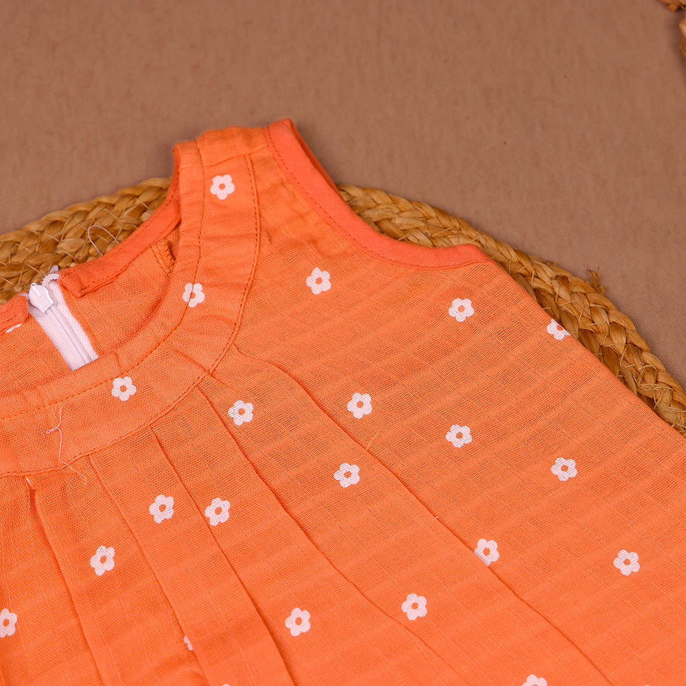 Peach Daisy Muslin Zip Frock