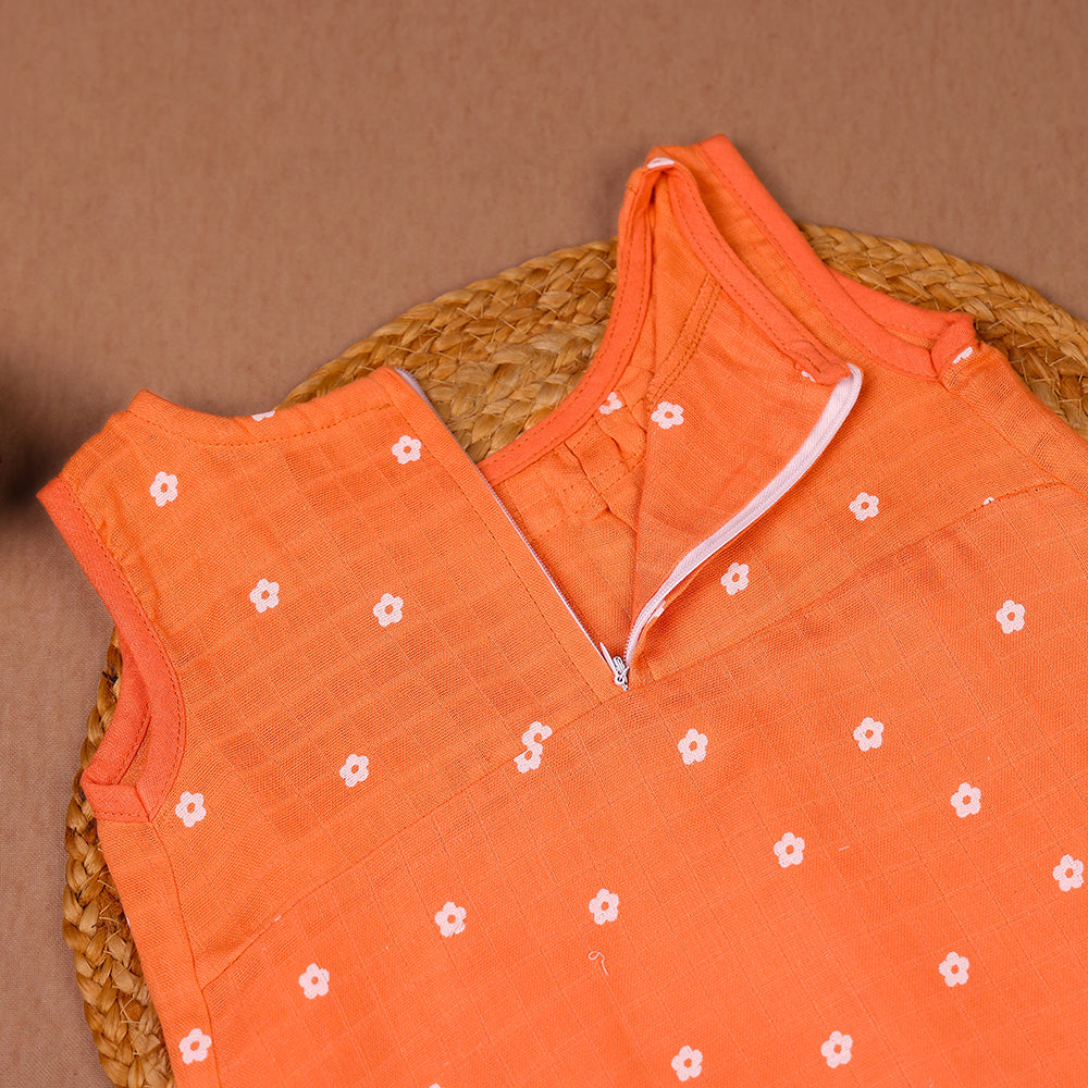 Peach Daisy Muslin Zip Frock