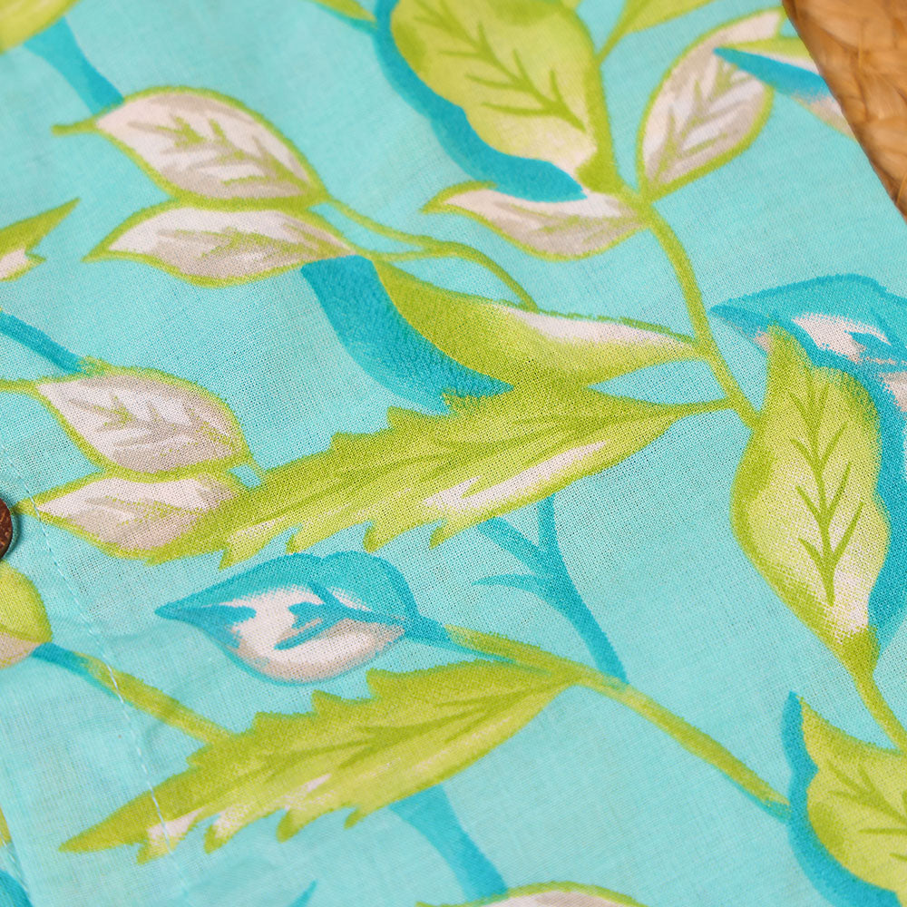 Aqua Tropical Leaf Print Cotton Vest