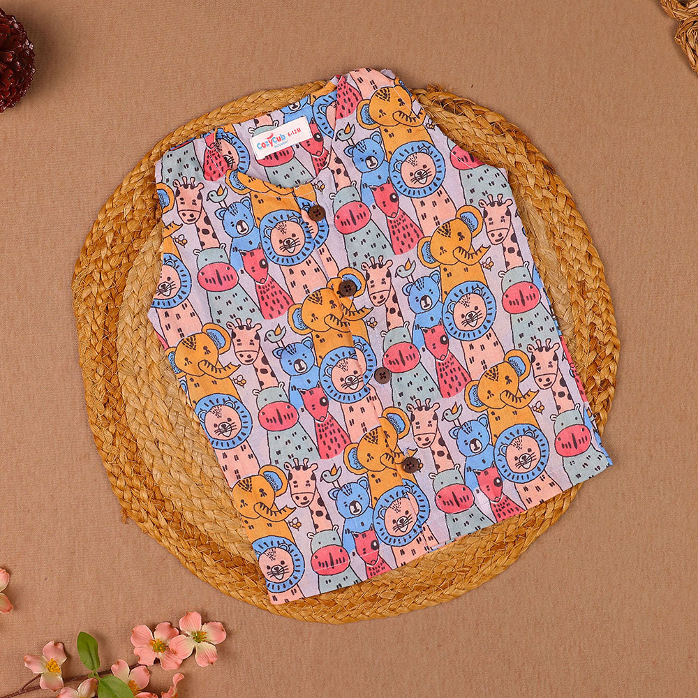 Multicolour Jungle Animals Print Cotton Vest