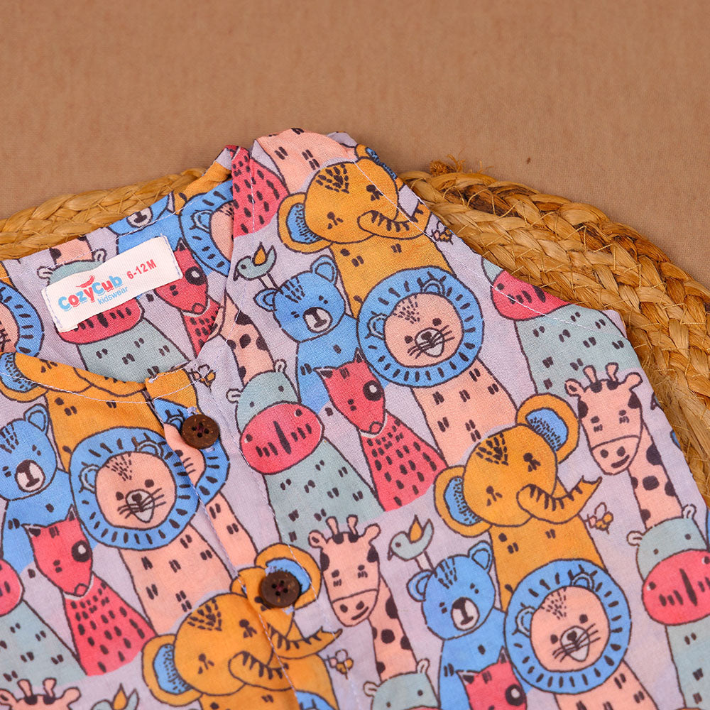 Multicolour Jungle Animals Print Cotton Vest