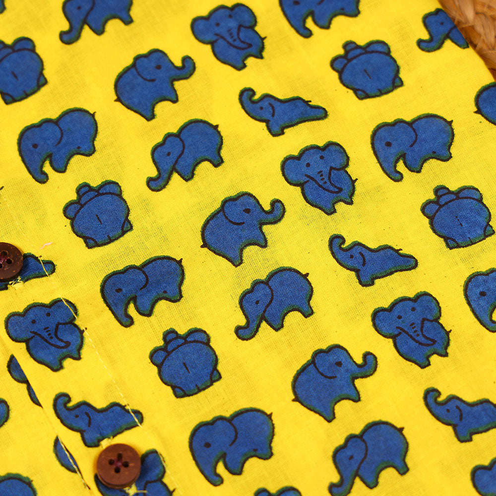 Yellow Elephant Print Cotton Vest