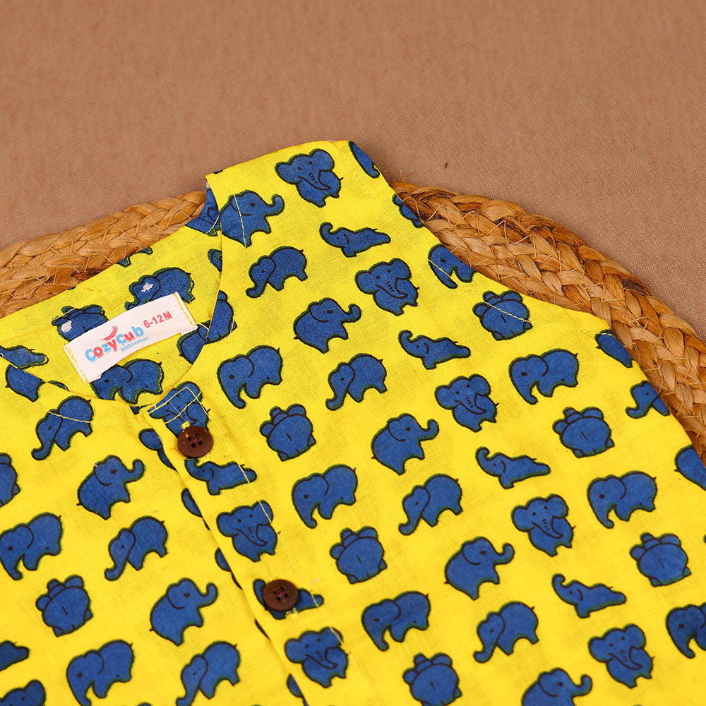Yellow Elephant Print Cotton Vest