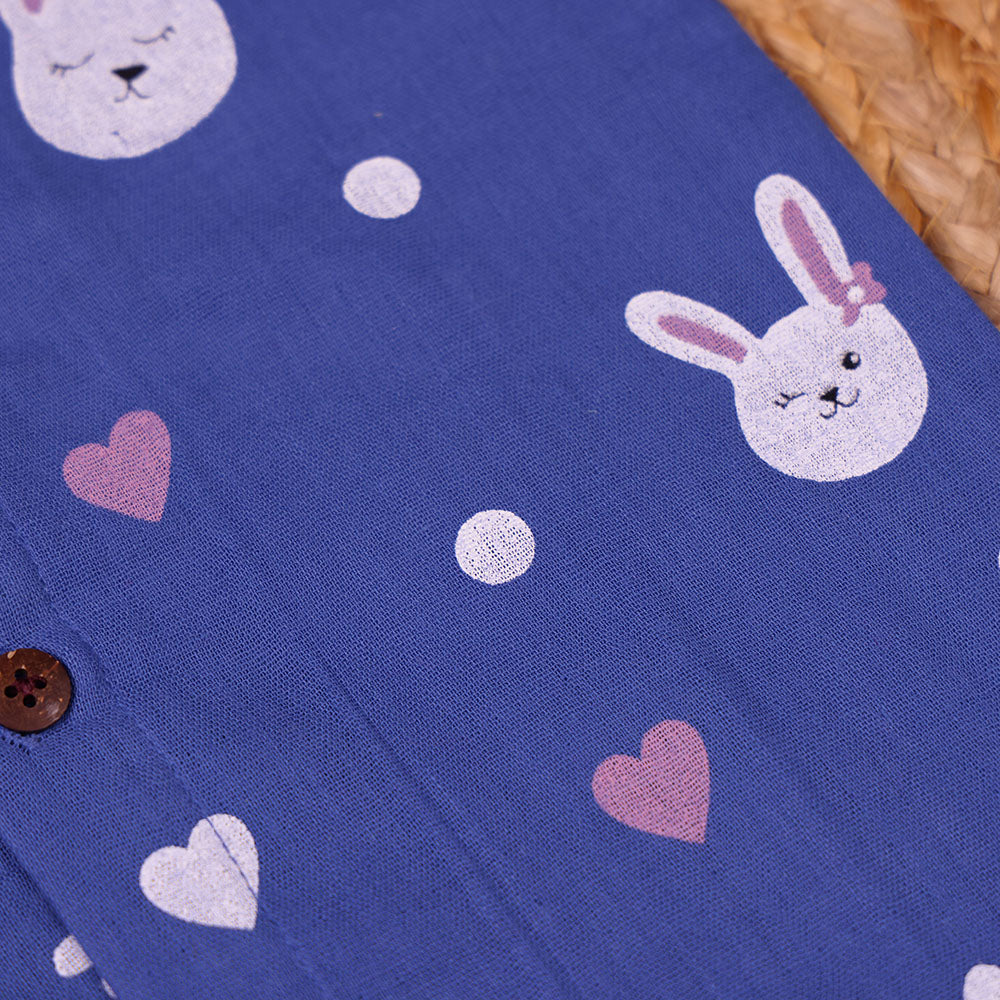 Royal Blue Bunny Print Muslin Vest for Kids