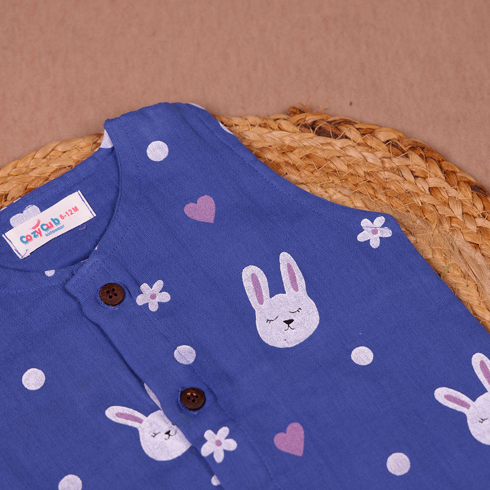 Royal Blue Bunny Print Muslin Vest for Kids