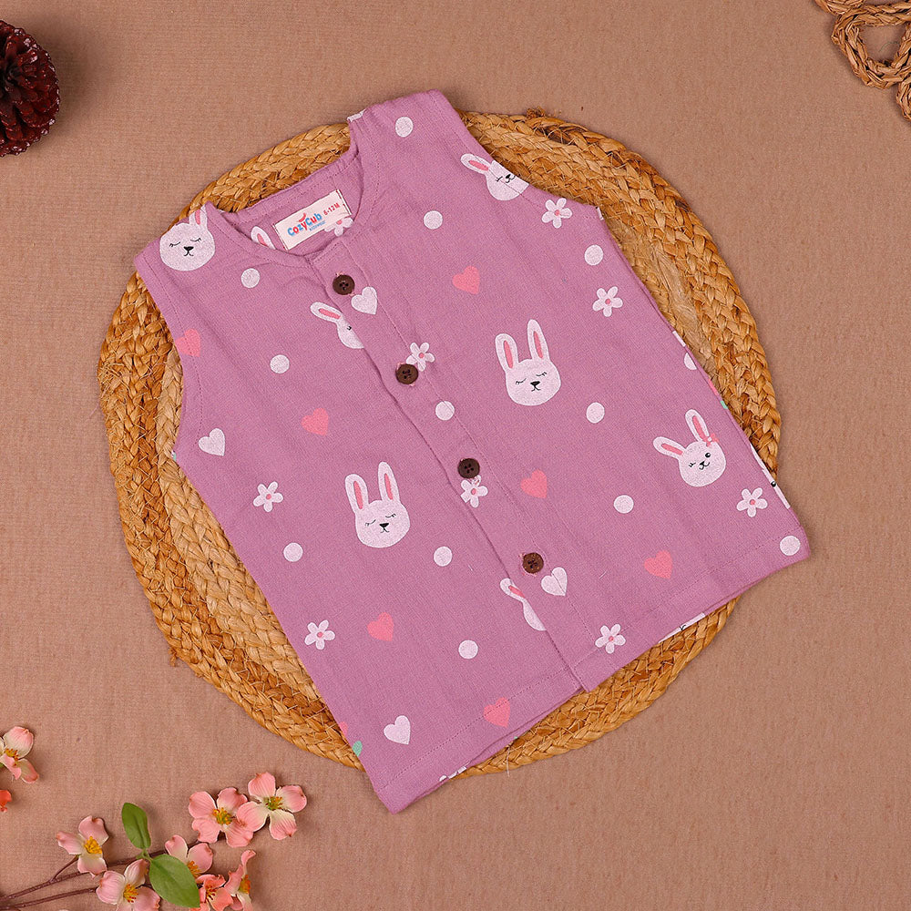 Dusty Pink Bunny Print Muslin Vest for Kids
