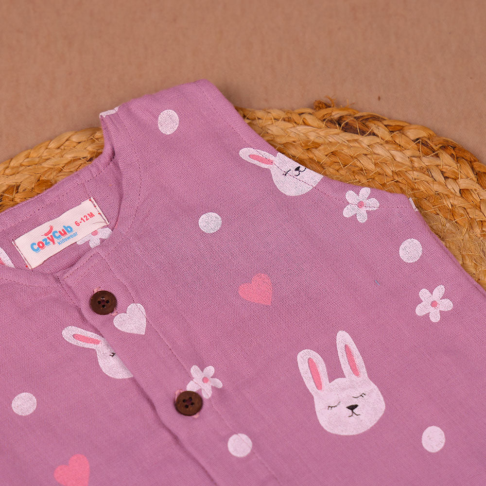 Dusty Pink Bunny Print Muslin Vest for Kids