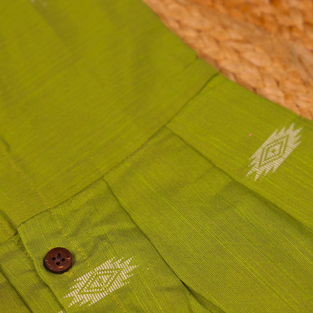 Olive Green Diamond Embroidered Silk Ethnic Frock for Girls