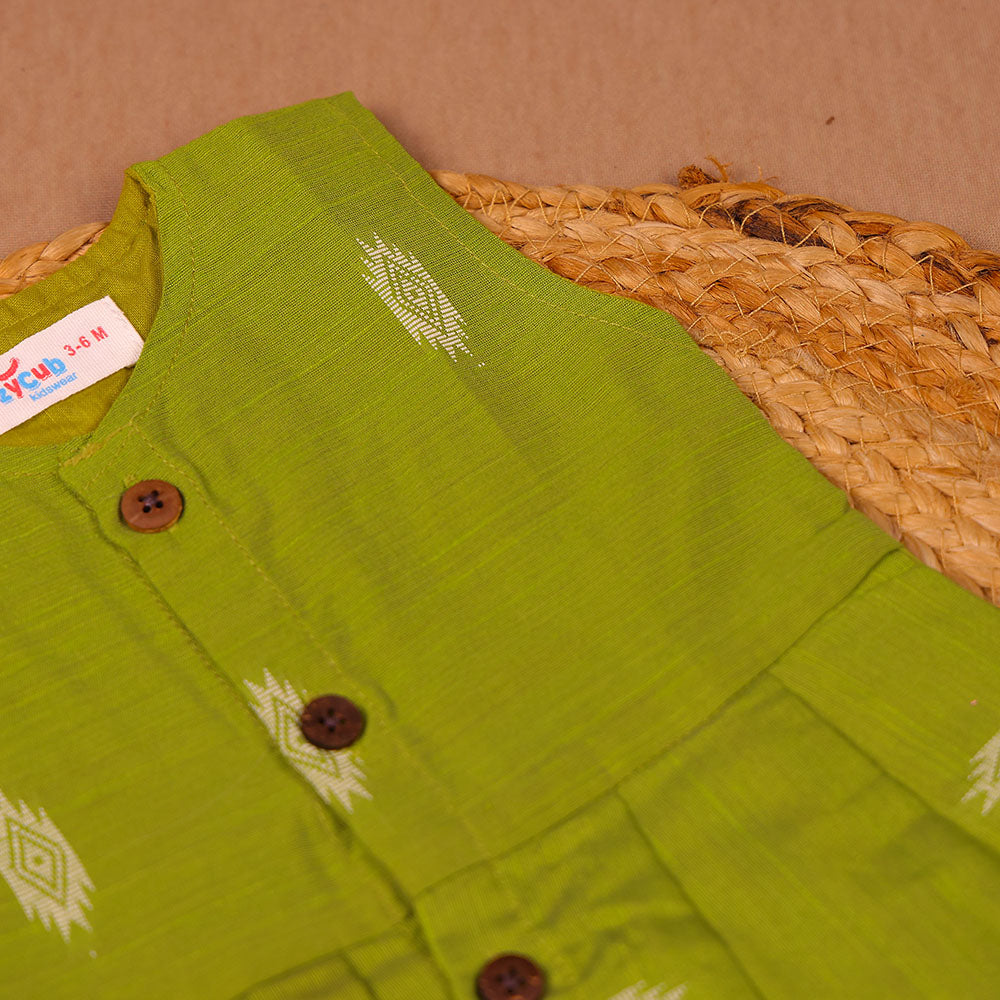 Olive Green Diamond Embroidered Silk Ethnic Frock for Girls