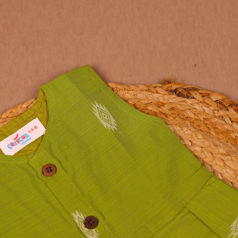 Olive Green Diamond Embroidered Silk Ethnic Frock for Girls